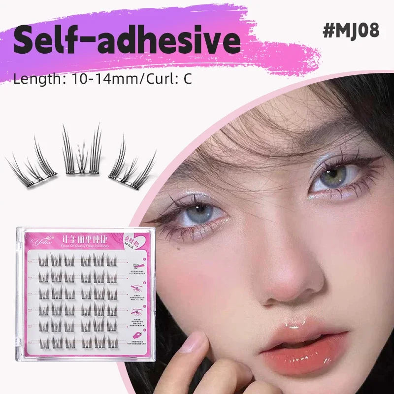 Yelix Self Adhesive Lashes No Glue Needed Reusable Under Eyelash Korean / Makeup DIY Individual Manga Lash Clusters