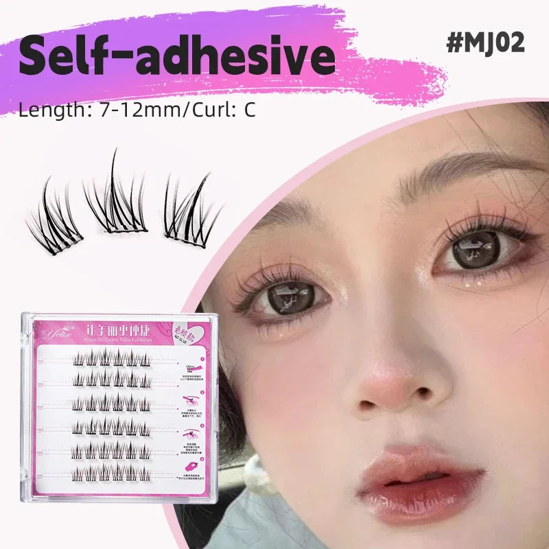 Yelix Self Adhesive Lashes No Glue Needed Reusable Under Eyelash Korean / Makeup DIY Individual Manga Lash Clusters