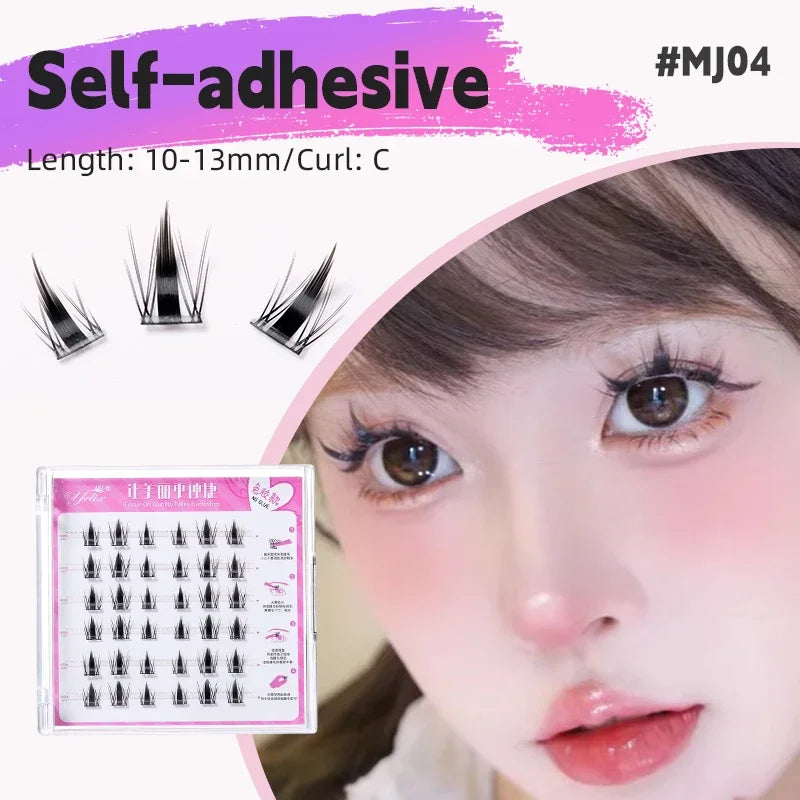 Yelix Self Adhesive Lashes No Glue Needed Reusable Under Eyelash Korean / Makeup DIY Individual Manga Lash Clusters