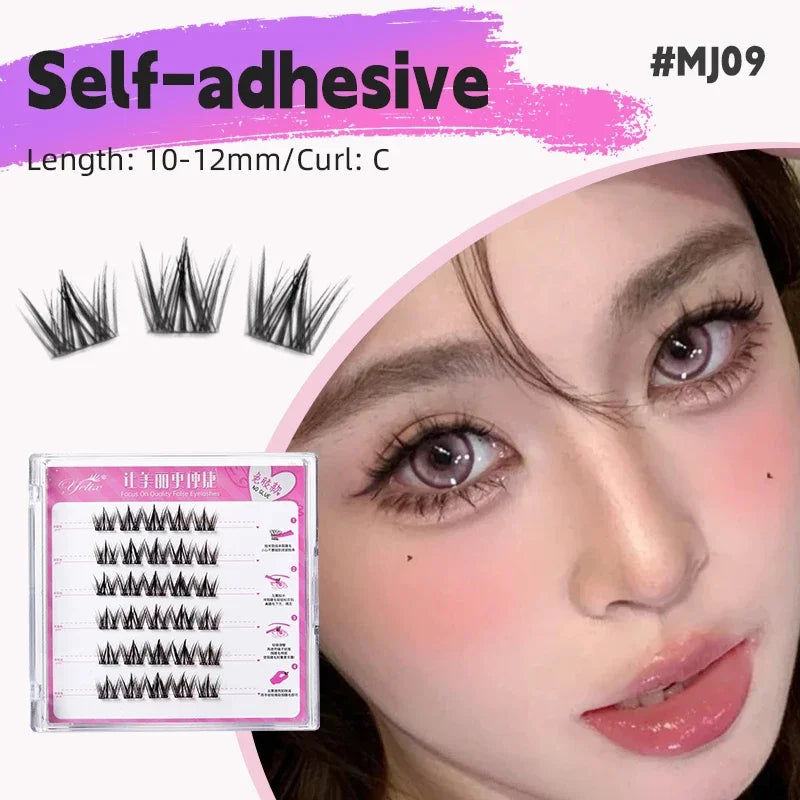 Yelix Self Adhesive Lashes No Glue Needed Reusable Under Eyelash Korean / Makeup DIY Individual Manga Lash Clusters