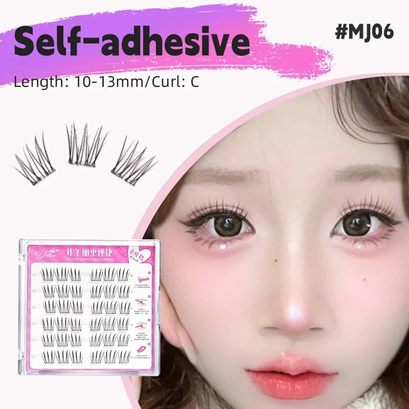 Yelix Self Adhesive Lashes No Glue Needed Reusable Under Eyelash Korean / Makeup DIY Individual Manga Lash Clusters