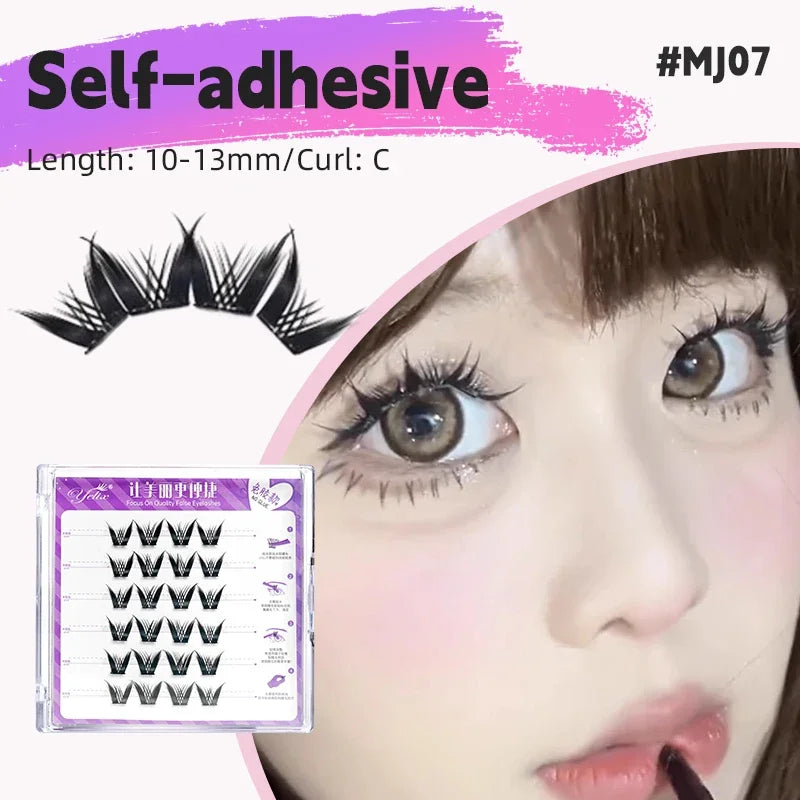 Yelix Self Adhesive Lashes No Glue Needed Reusable Under Eyelash Korean / Makeup DIY Individual Manga Lash Clusters