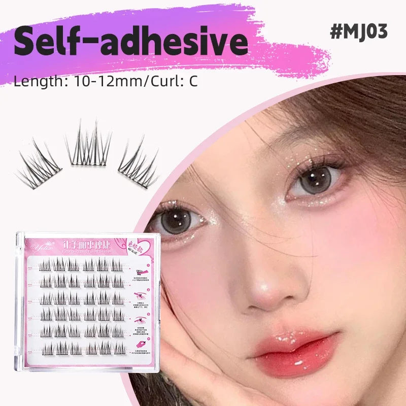 Yelix Self Adhesive Lashes No Glue Needed Reusable Under Eyelash Korean / Makeup DIY Individual Manga Lash Clusters