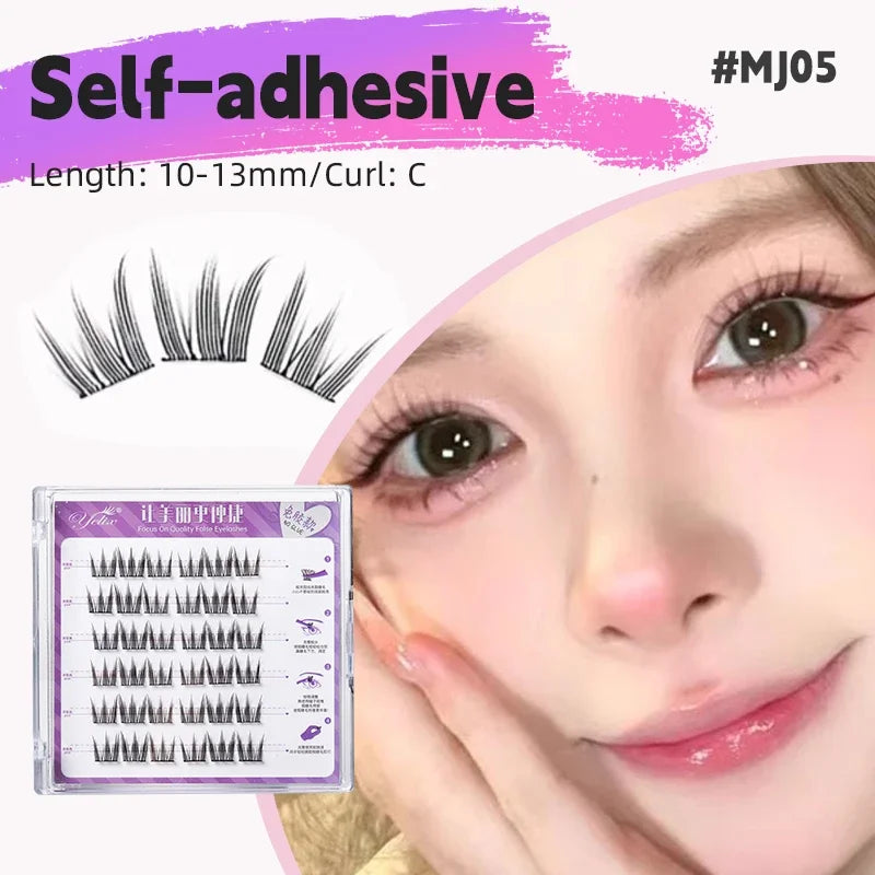 Yelix Self Adhesive Lashes No Glue Needed Reusable Under Eyelash Korean / Makeup DIY Individual Manga Lash Clusters