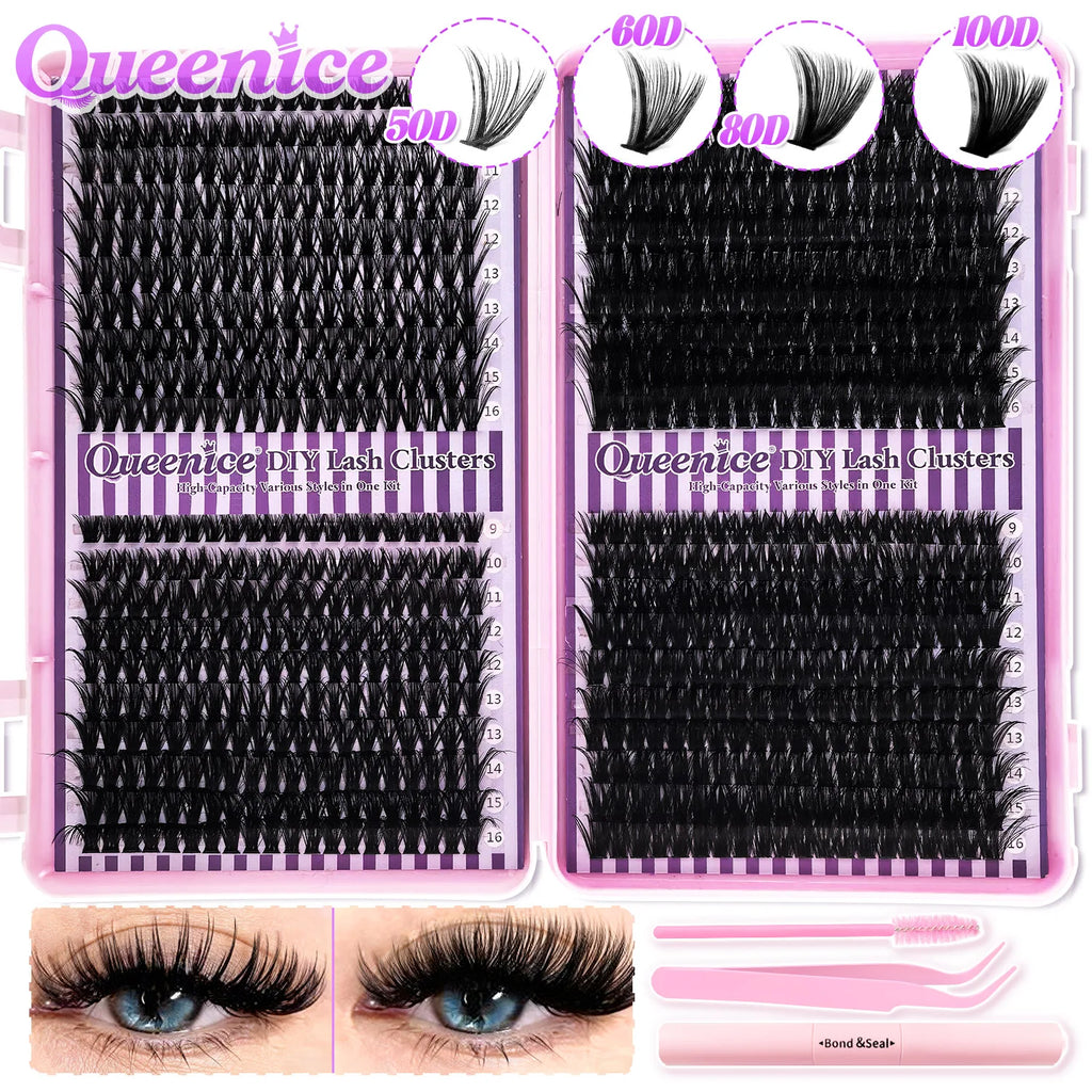 DIY Lash Extension Kit Clusters Individual Eyelashes Kit 9-16mm with Bond and Seal Wispy Natural Mange Lashes