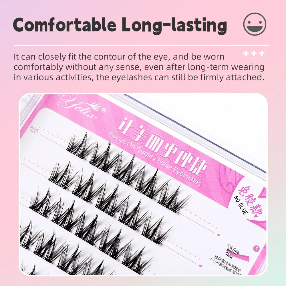 Yelix Self Adhesive Lashes No Glue Needed Reusable Under Eyelash Korean / Makeup DIY Individual Manga Lash Clusters