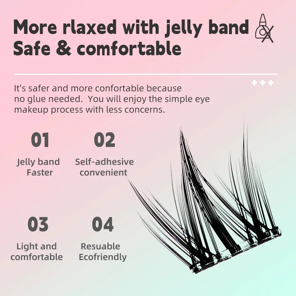 Yelix Self Adhesive Lashes No Glue Needed Reusable Under Eyelash Korean / Makeup DIY Individual Manga Lash Clusters