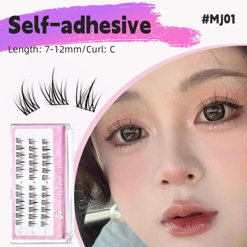 Yelix Self Adhesive Lashes No Glue Needed Reusable Under Eyelash Korean / Makeup DIY Individual Manga Lash Clusters