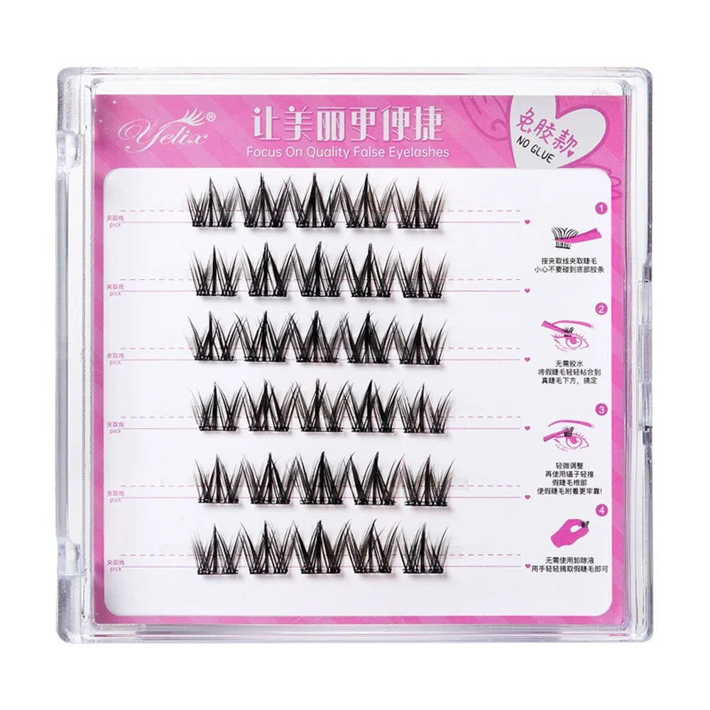 Yelix Self Adhesive Lashes No Glue Needed Reusable Under Eyelash Korean / Makeup DIY Individual Manga Lash Clusters