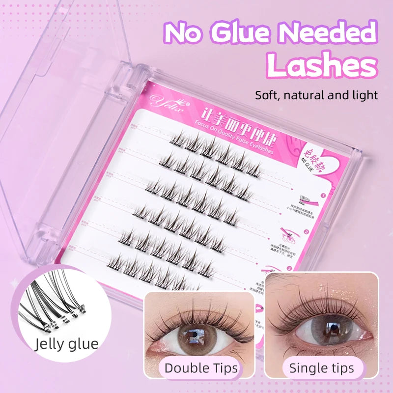 Yelix Self Adhesive Lashes No Glue Needed Reusable Under Eyelash Korean / Makeup DIY Individual Manga Lash Clusters